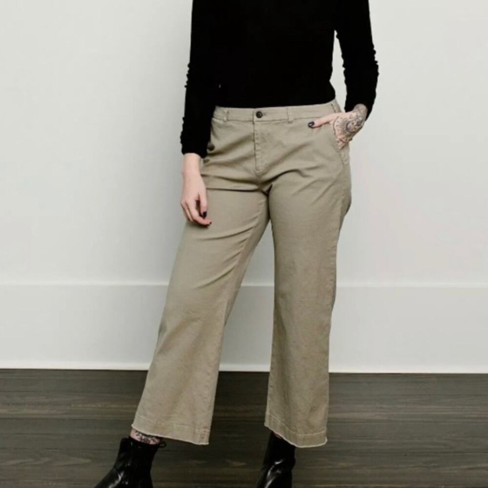 ATM Faded Sage Khaki Cropped Wide Leg Boyfriend Fit Pants Size 0